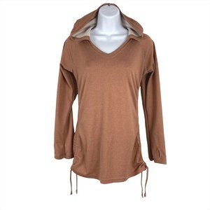 Kuhl Hooded Top Rust Orange Long Sleeve Floral Ruched Women's Small